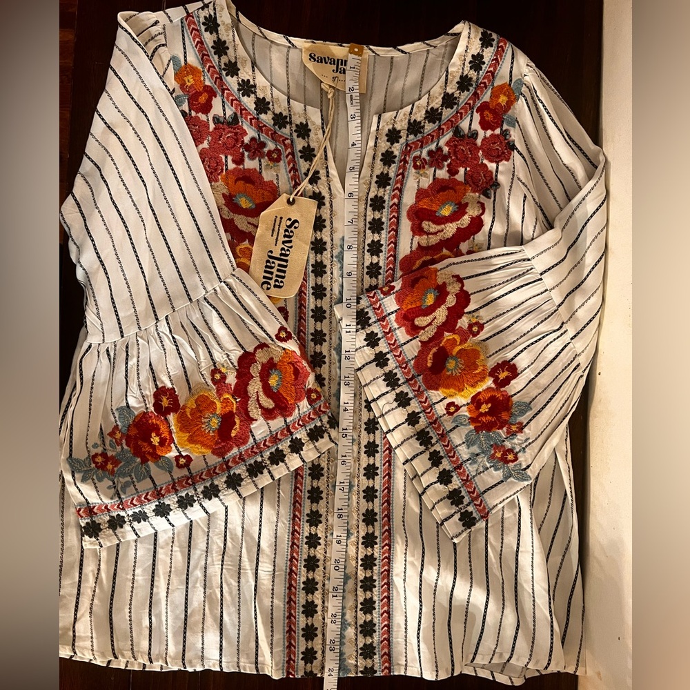 Savanna Jane Floral Embroidered Blouse - White and Red - Picture 11 of 11